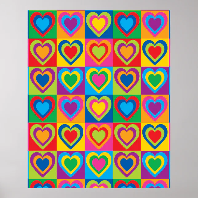 Colorful Hearts Pretty Poster | Zazzle