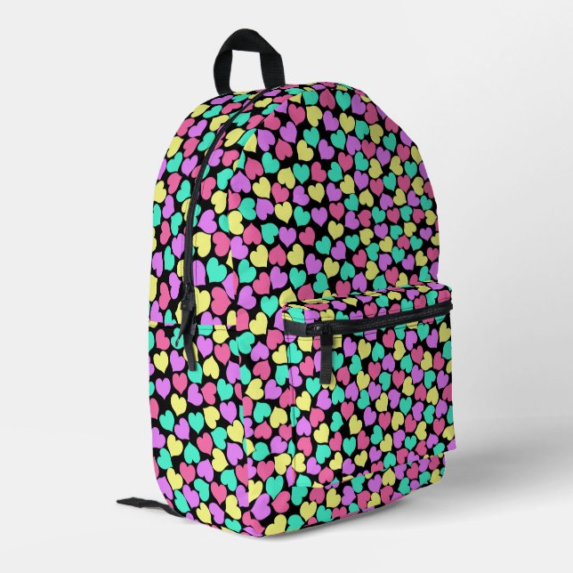 Colorful Hearts Printed Backpack (Back Corner Left)