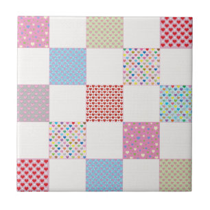 Colorful hearts quilt pattern ceramic tile