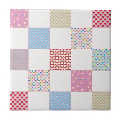 Colorful hearts quilt pattern ceramic tile