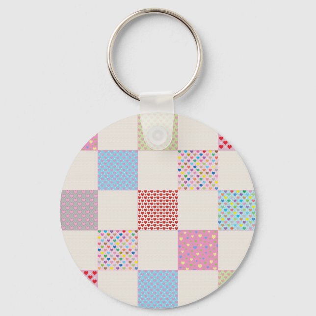 Colorful hearts quilt pattern keychain (Front)