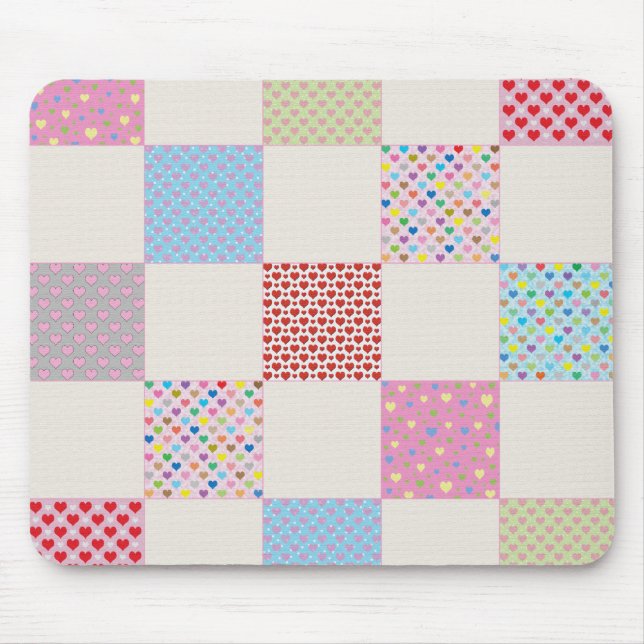 Colorful hearts quilt pattern mouse pad (Front)