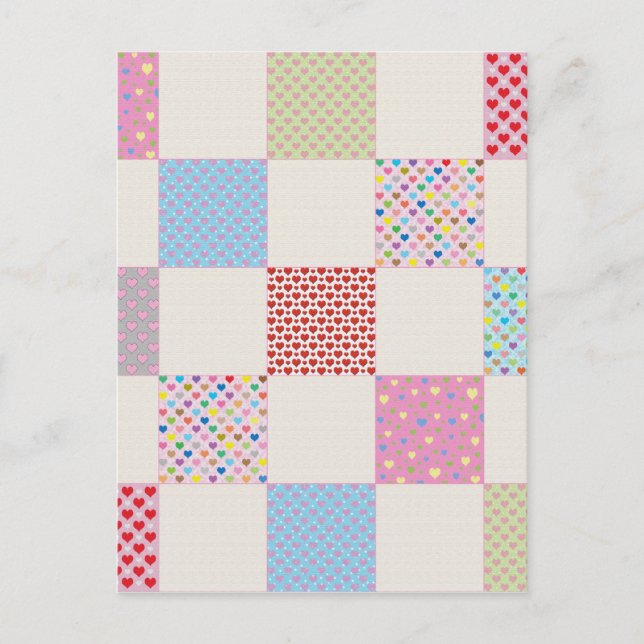 Colorful hearts quilt pattern postcard (Front)