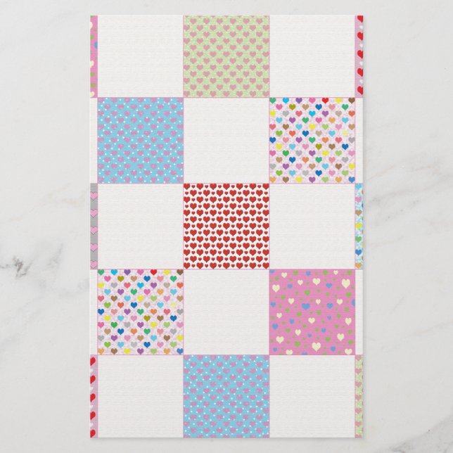 Colorful hearts quilt pattern stationery (Front)
