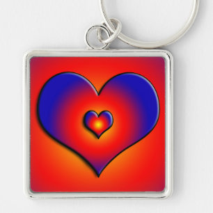 COLORFUL HEARTS, red blue orange Keychain