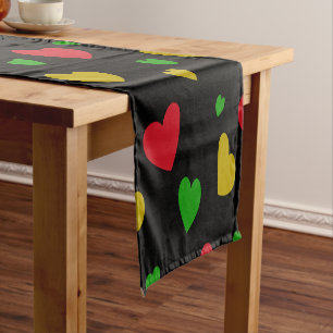 Colorful Hearts Red Green Yellow Valentines Day Short Table Runner