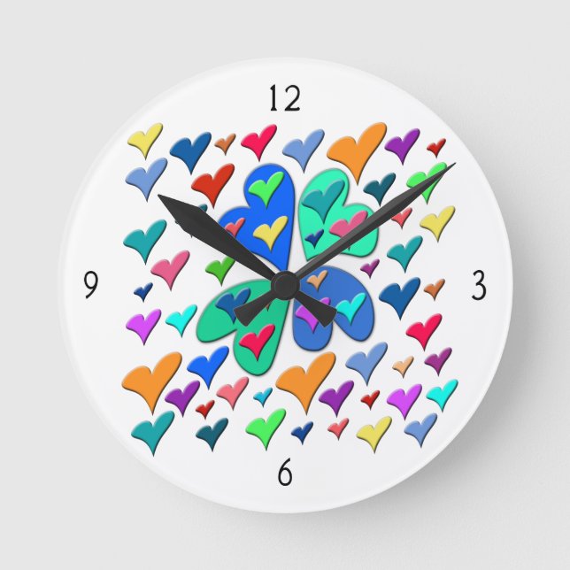 Colorful Hearts Round Clock (Front)