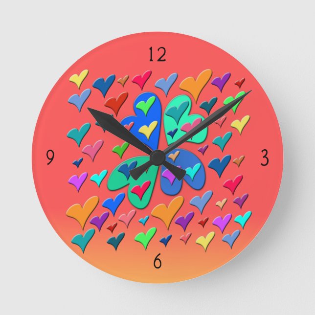 Colorful Hearts Round Clock (Front)