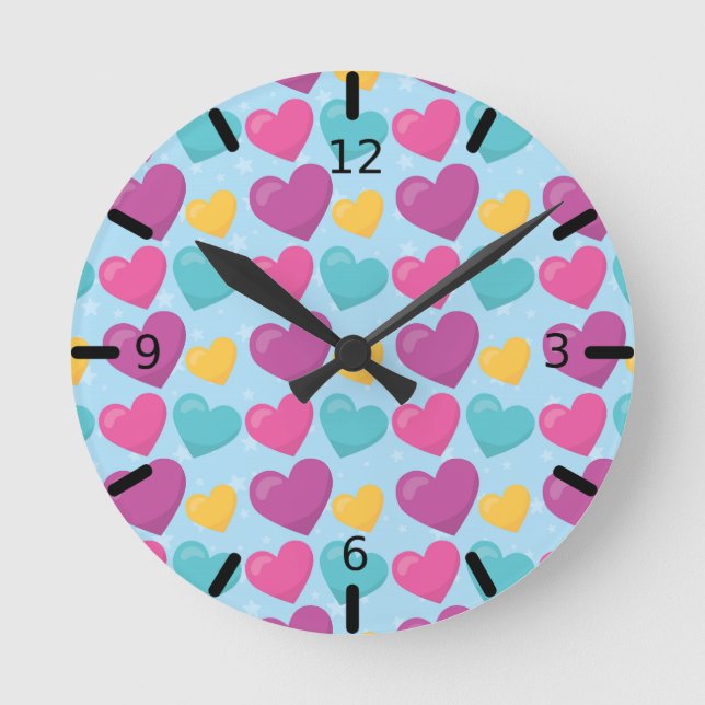 Colorful Hearts - Round Clock (Front)