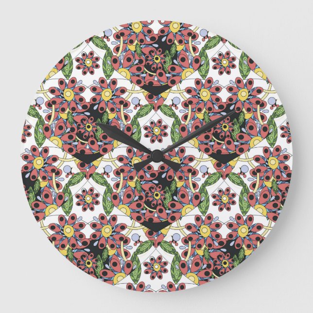 Colorful Hearts, Seamless Romantic Pattern. Large Clock (Front)