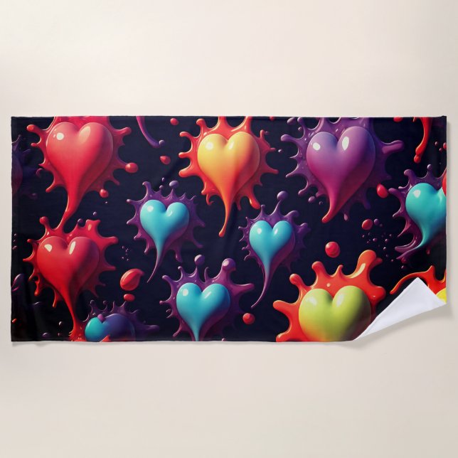 Colorful Hearts Splash Art  Beach Towel (Front)