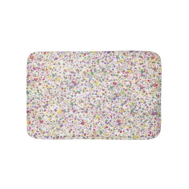Colorful Hearts Splatter Paint, Abstract Bath Mat (Front)
