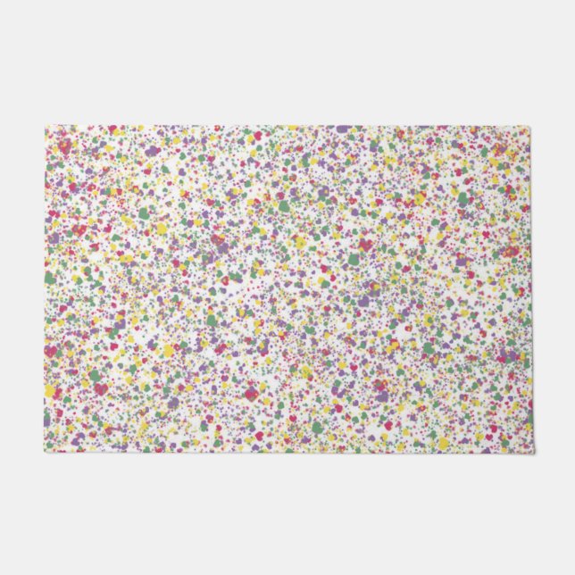 Colorful Hearts Splatter Paint, Abstract Doormat (Front)