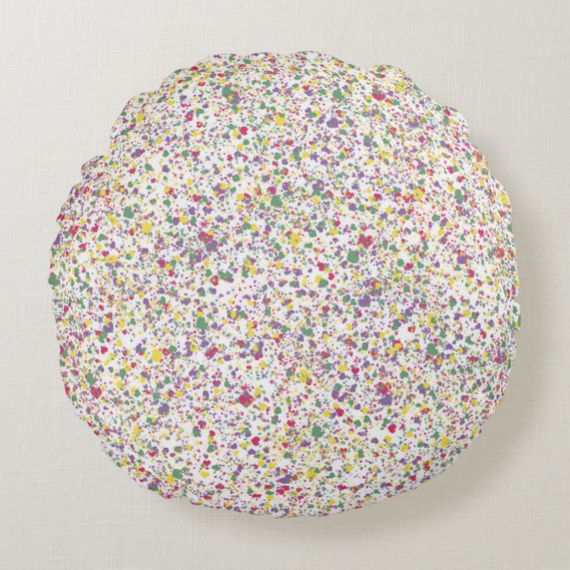 Colorful Hearts Splatter Paint, Speckled Round Pillow (Front)
