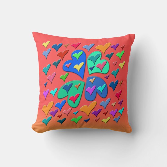 Colorful Hearts Throw Pillow (Front)