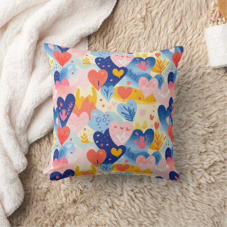 Colorful Hearts Throw Pillow