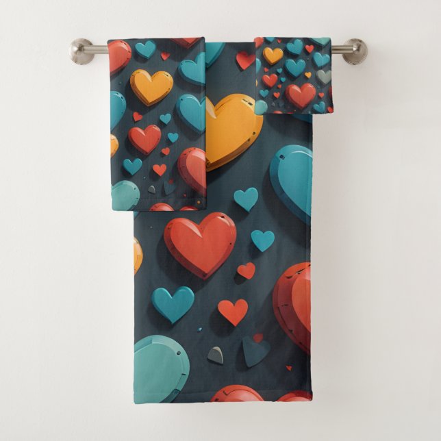 Colorful hearts, Valentine art  Bath Towel Set (Insitu)