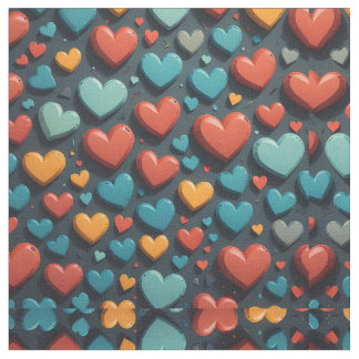 Colorful hearts, Valentine art  Fabric