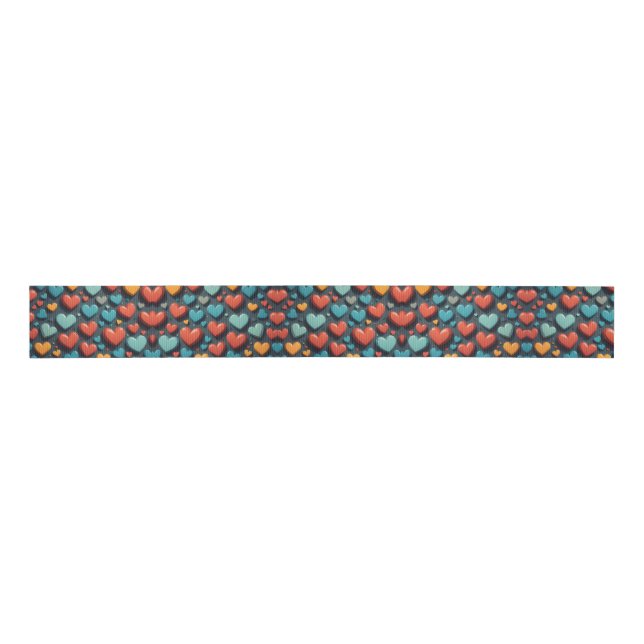 Colorful hearts, Valentine art  Grosgrain Ribbon (Front)