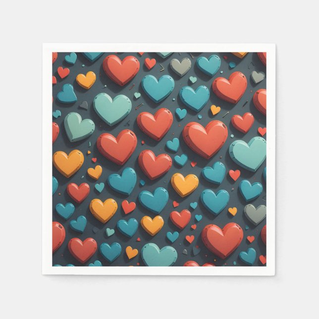 Colorful hearts, Valentine art  Napkins (Front)