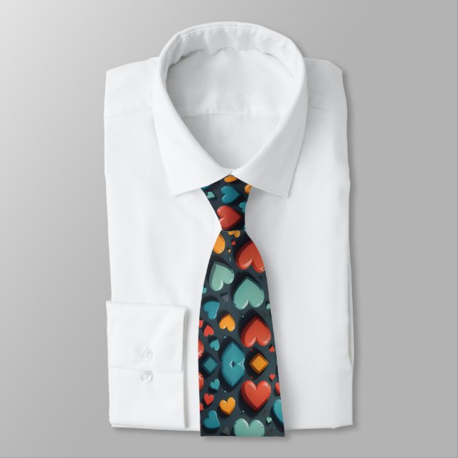 Colorful hearts, Valentine art  Neck Tie (Tied)