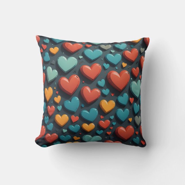 Colorful hearts, Valentine art Throw Pillow (Front)