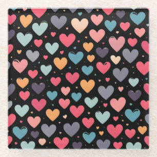 Colorful hearts valentine's day glass coaster
