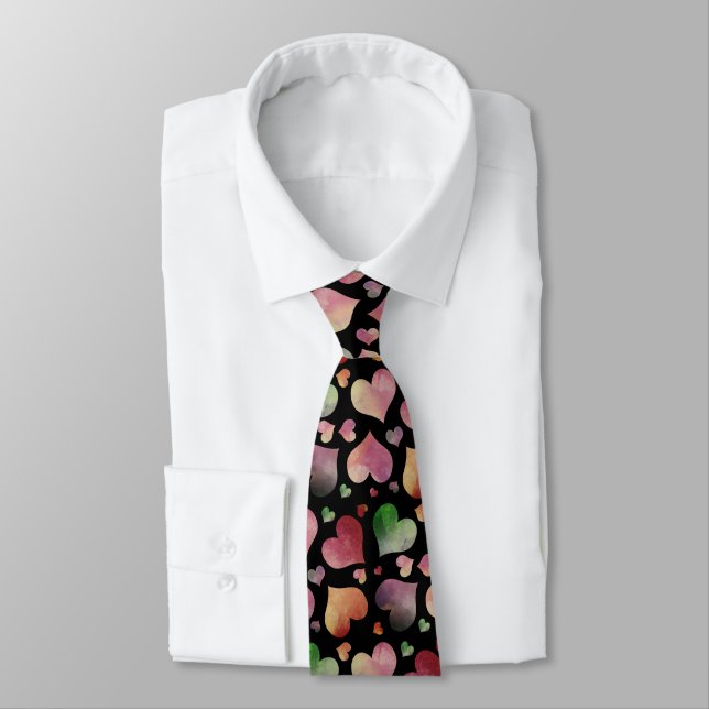 Colorful Hearts Valentine's Day Pattern Neck Tie (Tied)