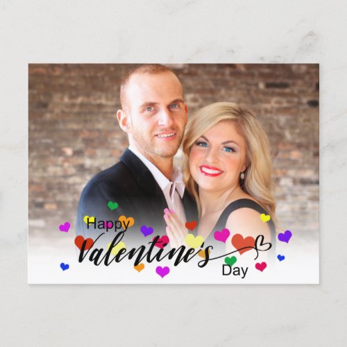 Colorful Hearts Valentines Day Typography Photo Holiday Postcard