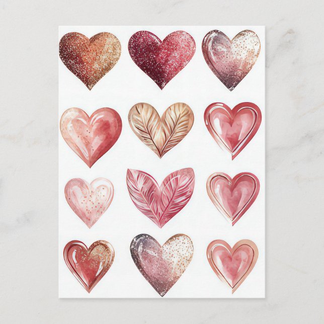 Colorful Hearts  Valentine's Greeting Postcard (Front)
