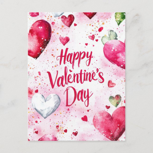 Colorful Hearts  Valentine's Greeting Postcard (Front)
