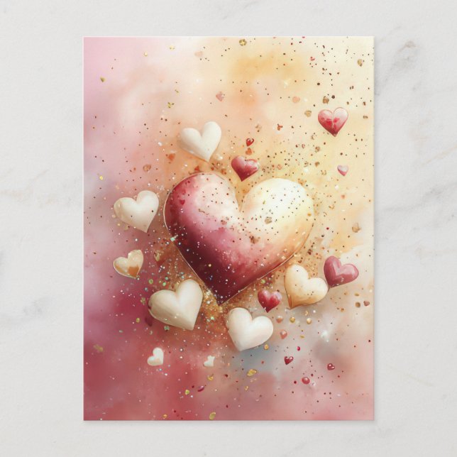 Colorful Hearts  Valentine's Greeting Postcard (Front)