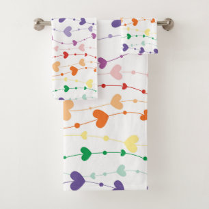 Colorful Hearts Wavy Pattern Bathroom Decor Bath Towel Set