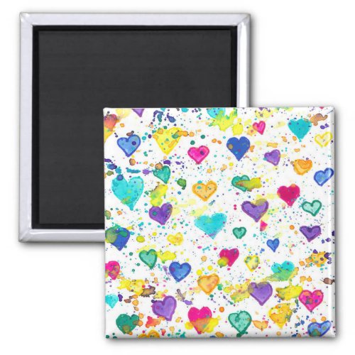 Colorful Hearts with Paint Splatter Magnet