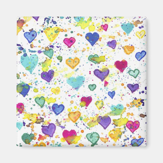 Colorful Hearts with Paint Splatter Magnet (Front)