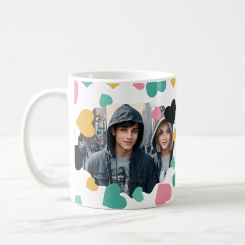Colorful Hearts with Personalized 2 Photo Collage  Coffee Mug