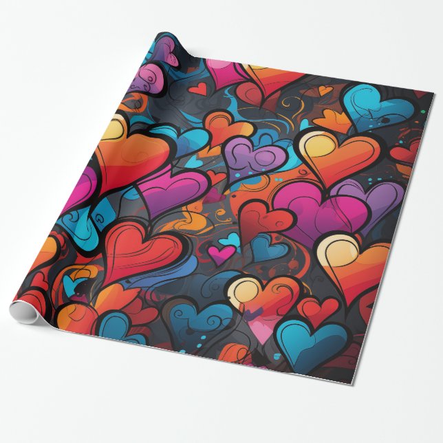 Colorful Hearts Wrapping Paper (Unrolled)