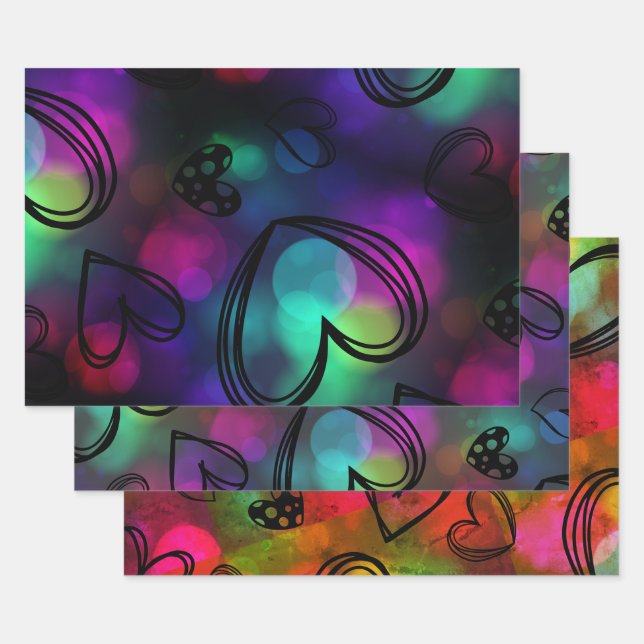 Colorful Hearts Wrapping Paper Sheets (Set)