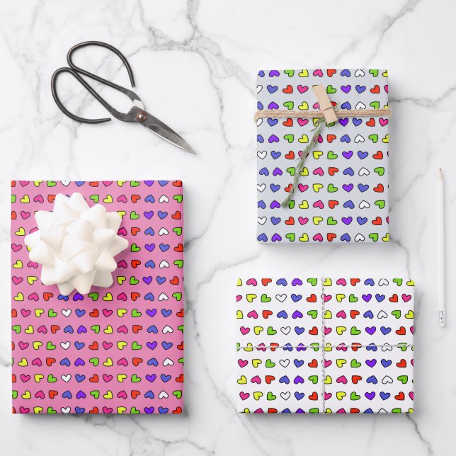 Colorful Hearts Wrapping Paper Sheets (Front)