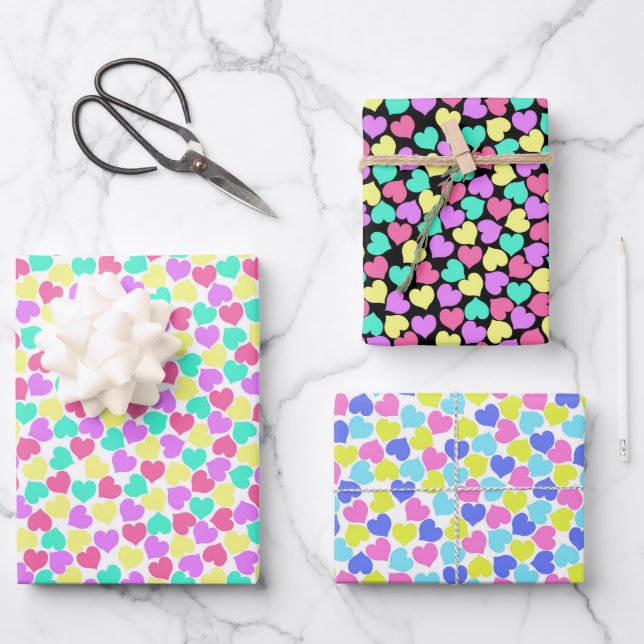Colorful Hearts Wrapping Paper Sheets (Front)