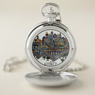 Colorful Hebrew Jerusalem Ceramic Pocket Watch