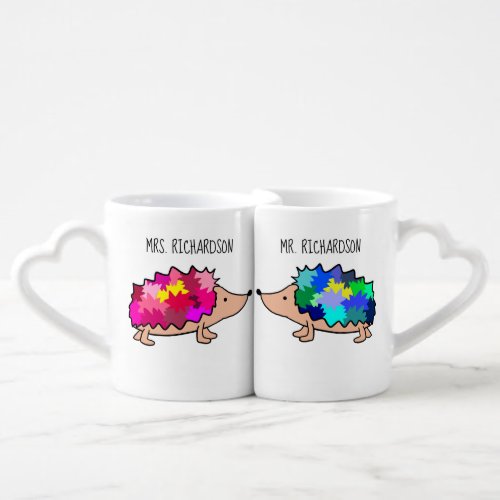 Colorful Hedgehog Modern Love Art Coffee Mug Set