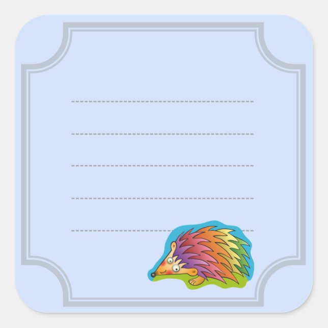 Colorful hedgehog square sticker (Front)