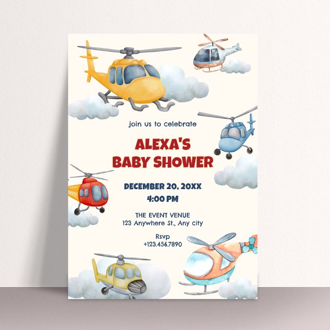 Colorful helicopter baby shower Invitation (Creator Uploaded)