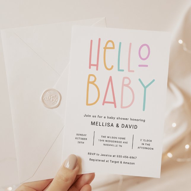 Colorful Hello Baby Shower Invitation  (Creator Uploaded)