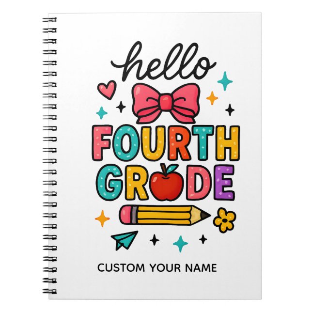 Colorful Hello Fourth Grade Notebook (Front)
