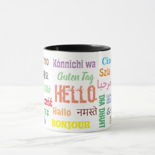 Colorful hello in different languages mug