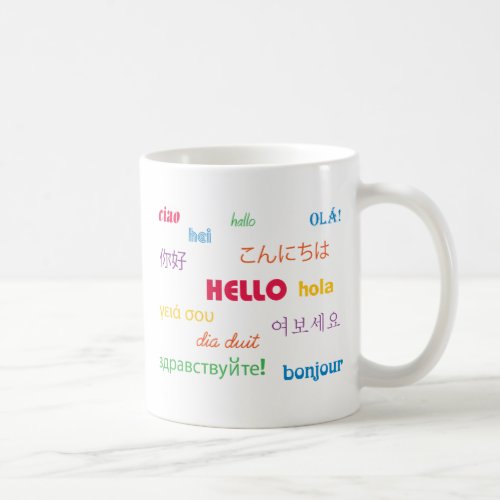 Colorful Hello in Many Languages Coffee Mug