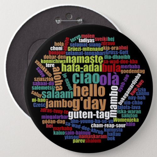 Colorful Hello in Many Languages Word Cloud Button