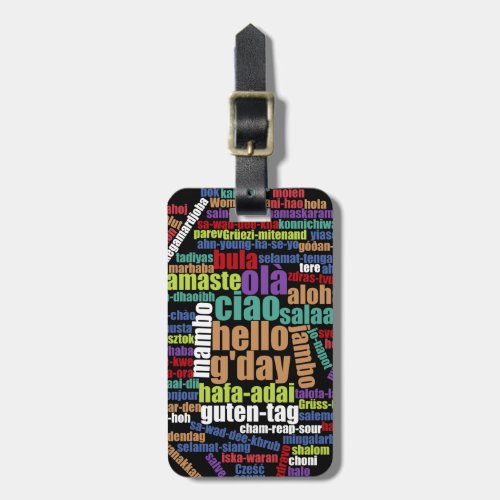 Colorful Hello in Many Languages Word Cloud Luggage Tag
